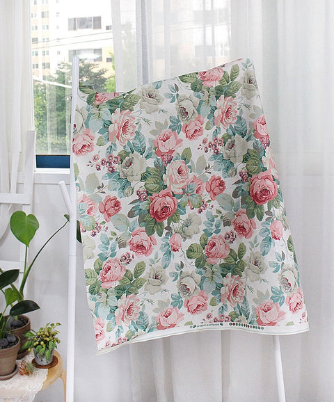 Rose Flowers Matte Laminated Cotton Linen Fabric By the Yard /56423