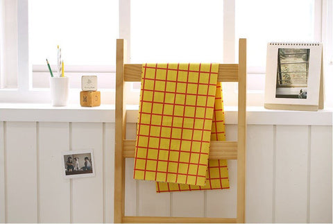 Yellow Red Checkered Cotton Blend Fabric, Red Plaid on Yellow - By the Yard 845 - 137