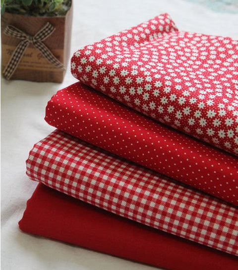 Red Cotton Fabric, Flowers, Polka Dots, Plaid or Solid - By the Yard 100405