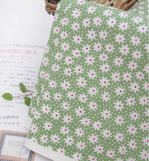 Green Cotton Fabric, Flowers, Polka Dots, Plaid or Solid - By the Yard 100402