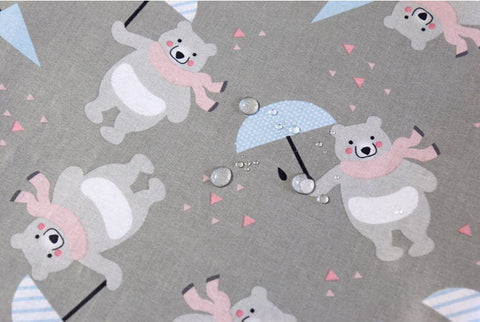 Bears Laminated Cotton Fabric - Pink or Gray - By the Yard 103761