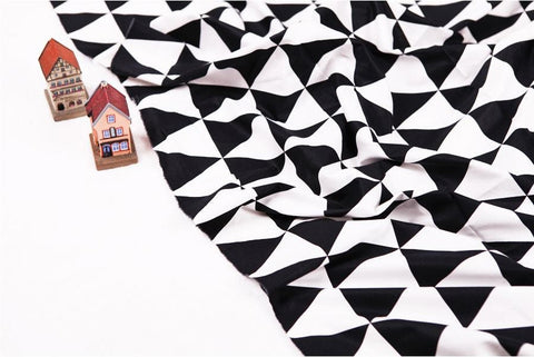 Black and White Triangles Cotton Fabric - 62" Wide - By the Yard - Northern Europe Style Modern Pattern 40756