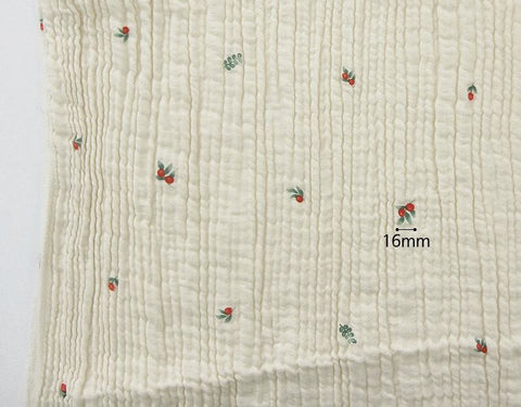 Cotton Rayon Gauze, Triple Layers, Berries - Wrinkle Gauze, Crinkle Gauze, Yoryu Gauze - Red or Gold - By the Yard 40649-1