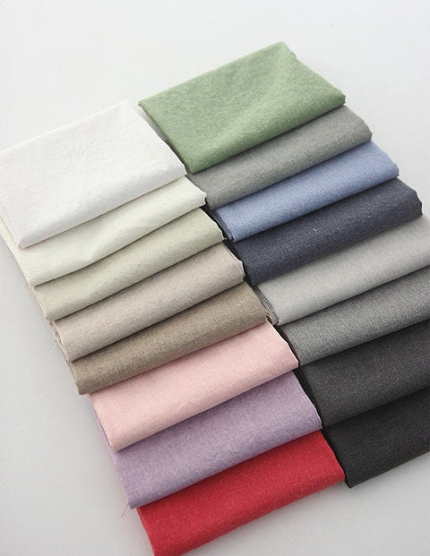 Cotton Linen Blend, Pigment Bio Washing, Red, Beige, Gray, Charcoal, Blue, Pink, Khaki, Green Navy Brown, Solid Colors - By the Yard 41815-1