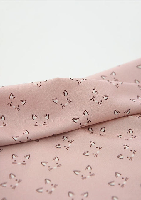 Cats Cotton Fabric Meow Meow, Pink or Mint, Animal Print Fabric - Sold By the Yard 93576-1
