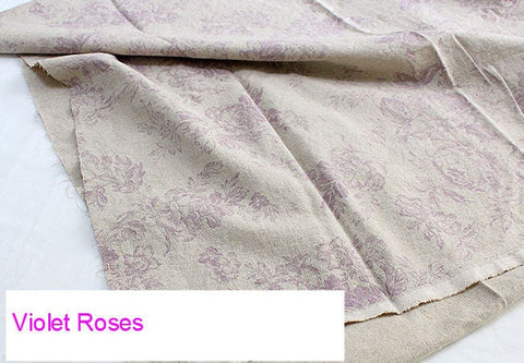Big Roses Linen Blend Fabric, Cotton Linen, Washing Linen, Korean Fabric, Flowers Linen, 4 Colors, Vintage Look - By the Yard 45821 GJ