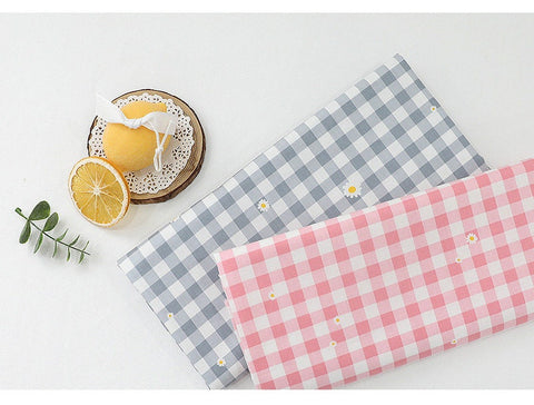 Check and Flowers Cotton Fabric, Gingham Check, Plaid and Flowers, Korean Fabric - Pink or Gray - Fabric By the Yard 39568-1