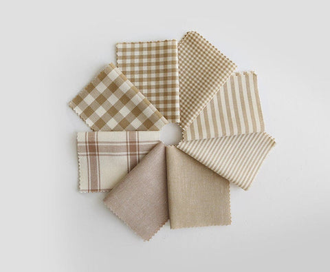 Beige Cotton Fabric, Yarn Dyed Cotton Fabric, Checkers, Stripes and Solid Beige, Quality Korean Fabric - By the Yard /04520