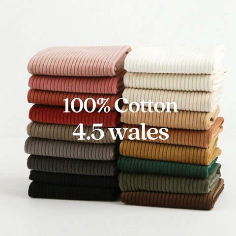 4.5 Wale Cotton Corduroy, Wide Wale Corduroy, Bio washing, Quality Korean Fabric, Corduroy 18 Solid Colors, Wide Width - By the Yard NR