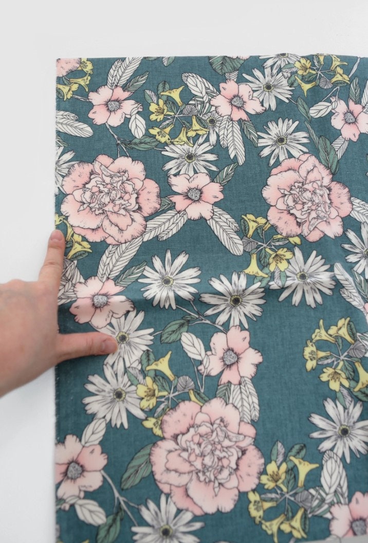 Laminated Floral Oxford Cotton Fabric Land of Oh Fabrics