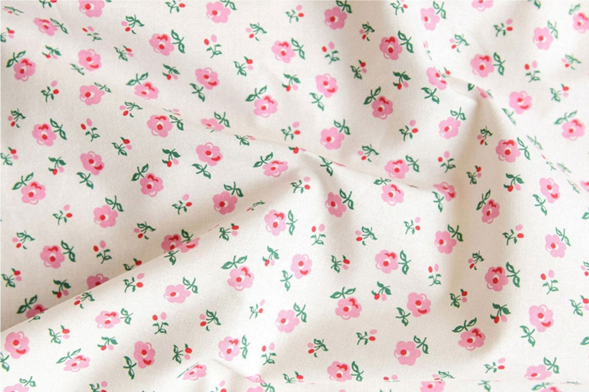 Moly Flower Cotton Fabric in White, Quality Korean Fabric Land of Oh