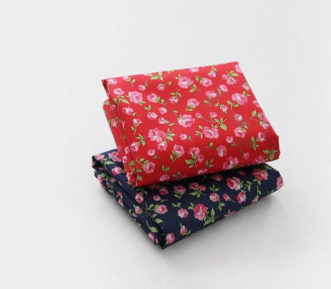 Large Flower Wide Width Waterproof Fabric - Red or Navy - Quality Korean Fabric - By the Yard / 54466