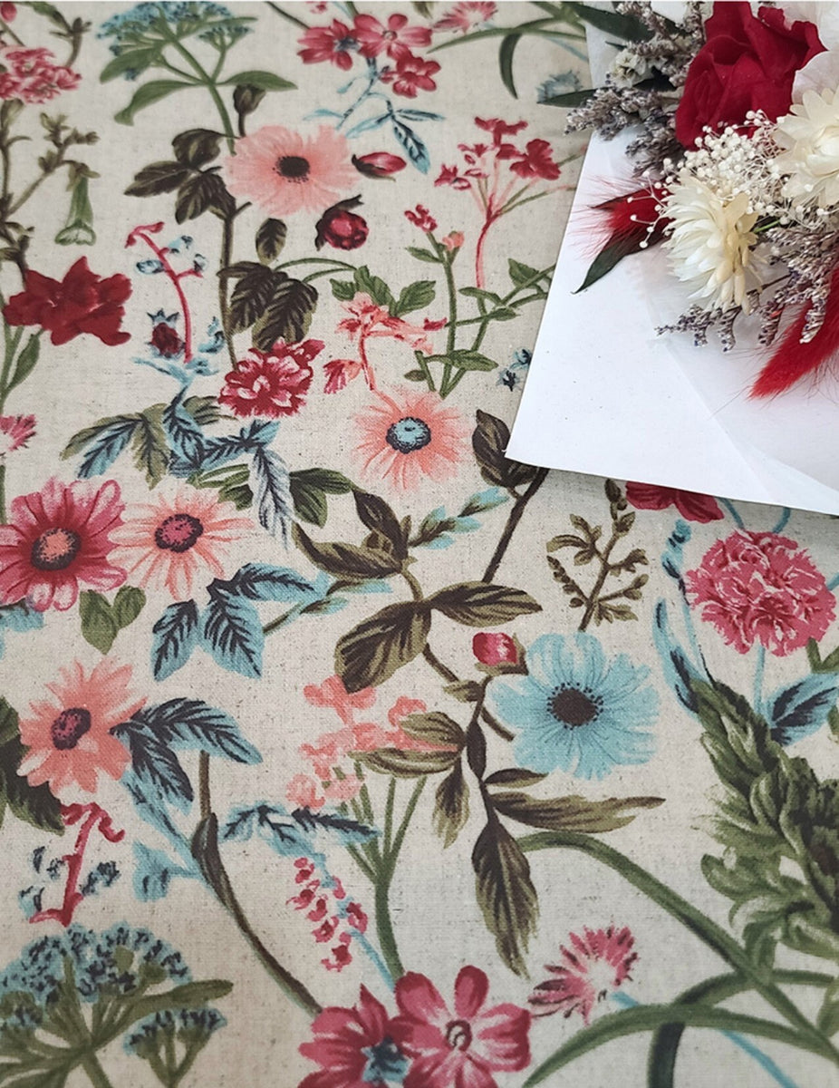 Wildflowers Matte Laminated Wide Width Linen Fabric Land of Oh Fabrics