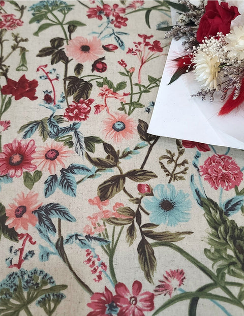 Wildflowers Matte Laminated Wide Width Linen Fabric - Quality Korean Fabrics - By the Yard / 54436