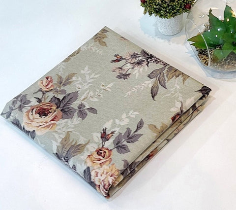 Rose Floral Laminated Wide Width Linen Fabric In Light Khaki - Quality Korean Fabric By the Yard / 54440
