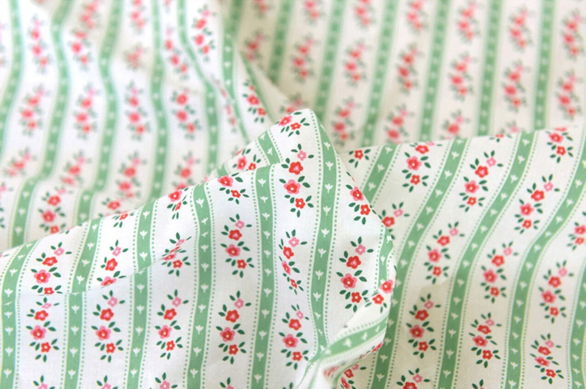 Roti Flower Cotton Fabric in Green, Quality Korean Fabric Land of Oh