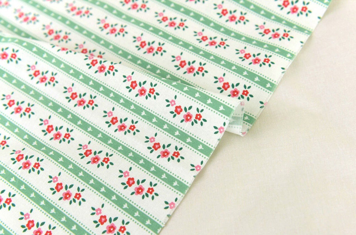 Roti Flower Cotton Fabric in Green, Quality Korean Fabric Land of Oh