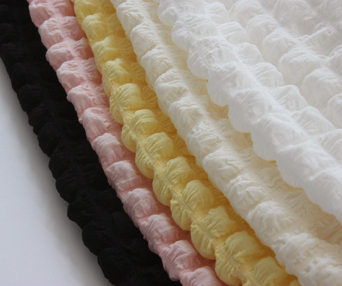 Fluffy Popcorn Waffle Stretchy Shirred Poly Fabric - In 5 Colors