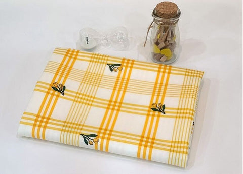 Yellow Checkered Flower Matte Laminated Cotton Waterproof Fabric - Quality Korean Fabric by the yard / 54438