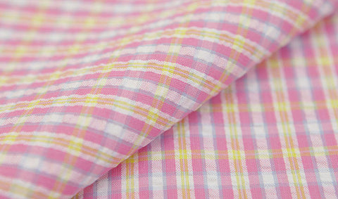 Cotton Seersucker 5 mm Plaid - Pink & Yellow - By the Yard (43 x 36") 51372