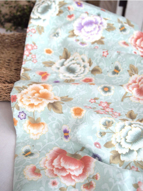 Big Flower Cotton Fabric - Mint - By the Yard 54374