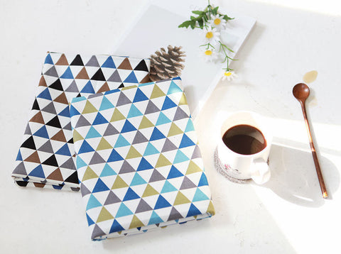 Triangles Oxford Cotton Fabric - Green Blue or Brown Black - Geometric Pattern - By the Yard 73126