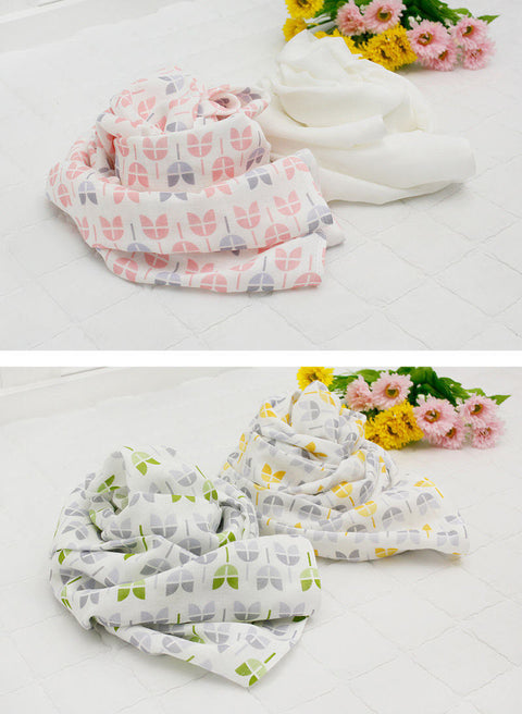 Bamboo Cotton Gauze - Tulips - Pink, Green, Yellow or Solid Off White - 44" Wide - By the Yard 75361