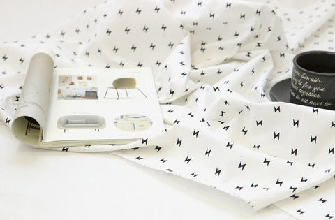 Lightning Bolt Cotton Fabric - Promotional Price - Black and White - By the Yard 94388
