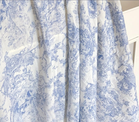 Muslin Cotton Double Gauze Fabric, Toile De Jouy Print, Vintage Painting Muslin Gauze, 57" Wide, Quality Korean Fabric - By the Yard