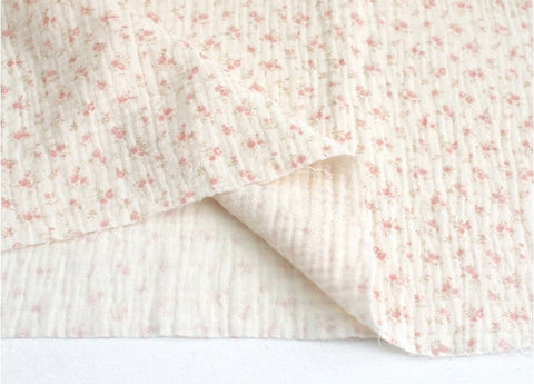 Muslin Wrinkled Cotton Double Gauze Fabric, Muslin Gauze Small Flowers, Enzyme Washed, 57" Wide, Quality Korean Fabric - By the Yard /60047