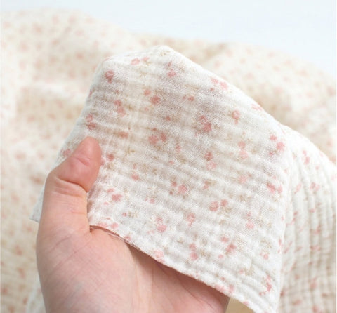 Muslin Wrinkled Cotton Double Gauze Fabric, Muslin Gauze Small Flowers, Enzyme Washed, 57" Wide, Quality Korean Fabric - By the Yard /60047
