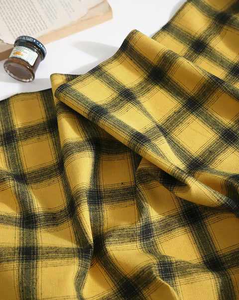 Yellow & Black Polyester Plaid Fabric By the Yard - GJ 56375