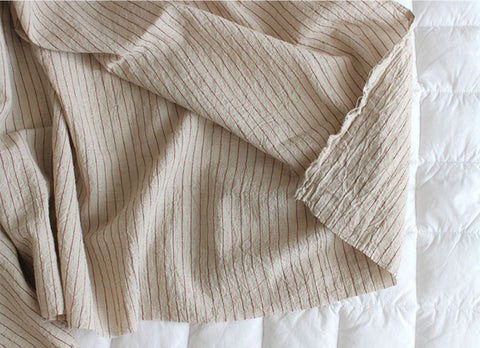 Wide Width Prewashed Cotton-Linen Blend Fabric in French Red Checks or Stripes - By the Yard / 10778
