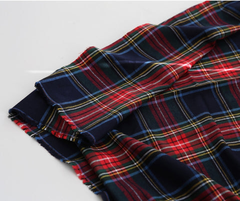 Tartan Check Christmas Fabric Red Green Navy Plaid Brushed Cotton Fabric, Prewashed - Fabric By the Yard /52289