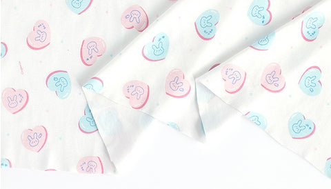 Organic Cotton Knit Fabric, Heart Bunny, GOTS Certified, By the Yard /51426
