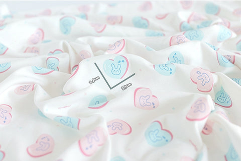 Organic Cotton Knit Fabric, Heart Bunny, GOTS Certified, By the Yard /51426