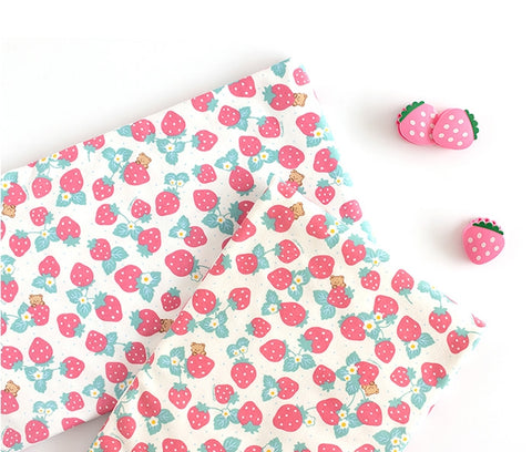 Strawberry Bear Organic Cotton Knit Fabric, GOTS Certified, By the Yard /53885