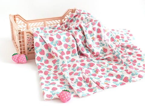 Strawberry Bear Organic Cotton Knit Fabric, GOTS Certified, By the Yard /53885