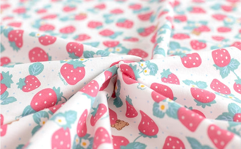 Strawberry Bear Organic Cotton Knit Fabric, GOTS Certified, By the Yard /53885