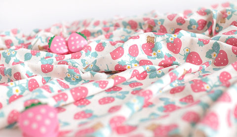 Strawberry Bear Organic Cotton Knit Fabric, GOTS Certified, By the Yard /53885