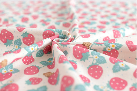 Strawberry Bear Organic Cotton Knit Fabric, GOTS Certified, By the Yard /53885