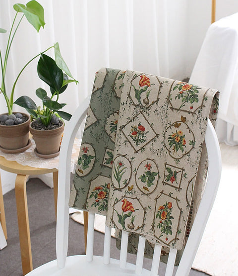 Vintage Flowers Laminated Cotton Linen Fabric, Matte Finish - By the Yard /11001