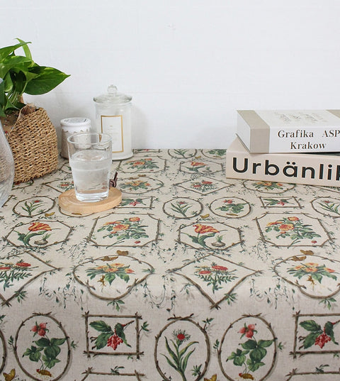 Vintage Flowers Laminated Cotton Linen Fabric, Matte Finish - By the Yard /11001