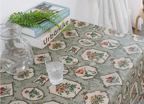 Vintage Flowers Laminated Cotton Linen Fabric, Matte Finish - By the Yard /11001