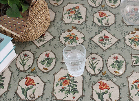 Vintage Flowers Laminated Cotton Linen Fabric, Matte Finish - By the Yard /11001