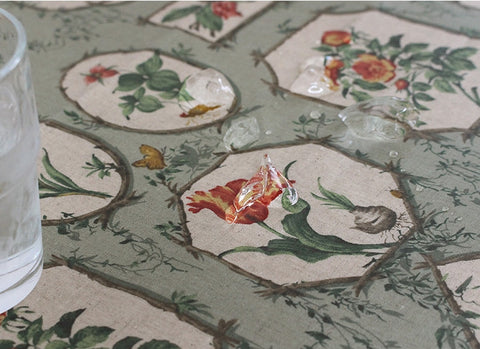 Vintage Flowers Laminated Cotton Linen Fabric, Matte Finish - By the Yard /11001