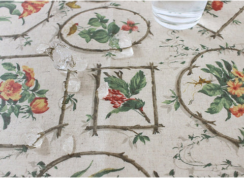 Vintage Flowers Laminated Cotton Linen Fabric, Matte Finish - By the Yard /11001