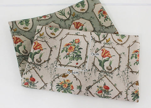 Vintage Flowers Laminated Cotton Linen Fabric, Matte Finish - By the Yard /11001