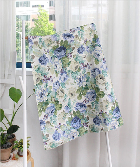 Rose Flowers Matte Laminated Cotton Linen Fabric By the Yard /56423