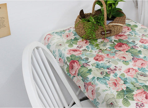 Rose Flowers Matte Laminated Cotton Linen Fabric By the Yard /56423
